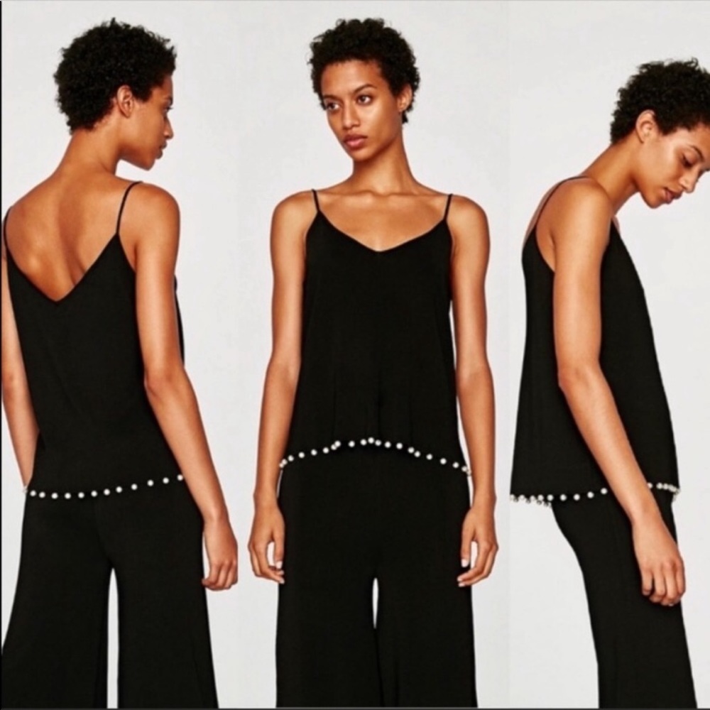 Zara Knit Fiona Pearl Hem Black Tank